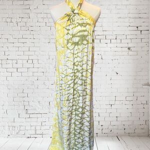 Young Fabulous & Broke, Yellow & Green Tie-Dye Halter Maxi Dress, Size S | 1523